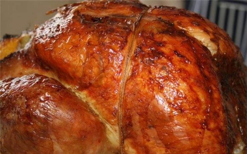 Turkey stuffed with vegetables, baked in the oven